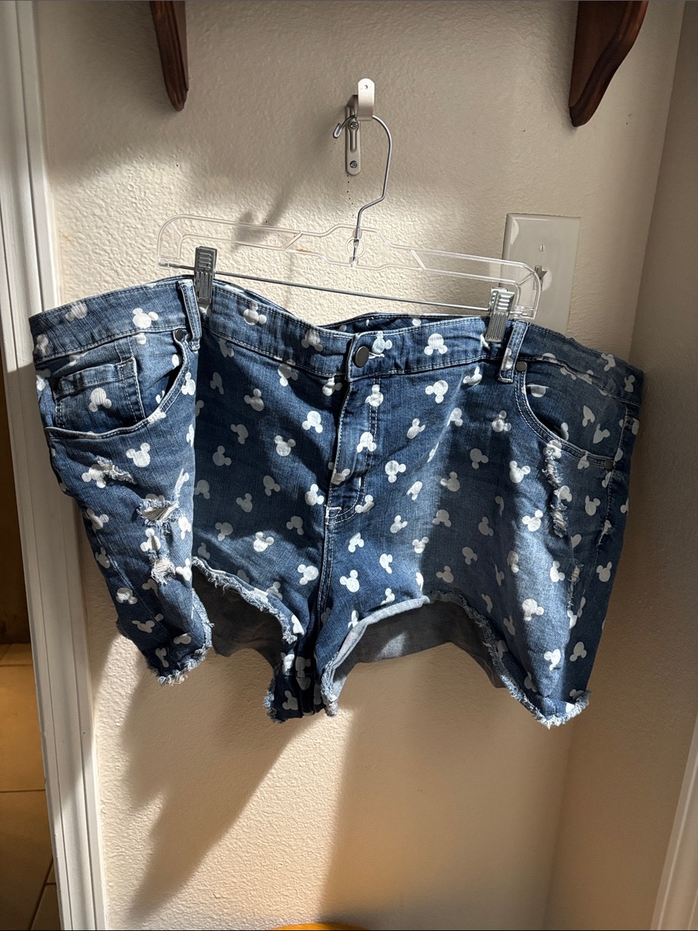 Disney Blue Denim Shorts with White Mickey Print 30